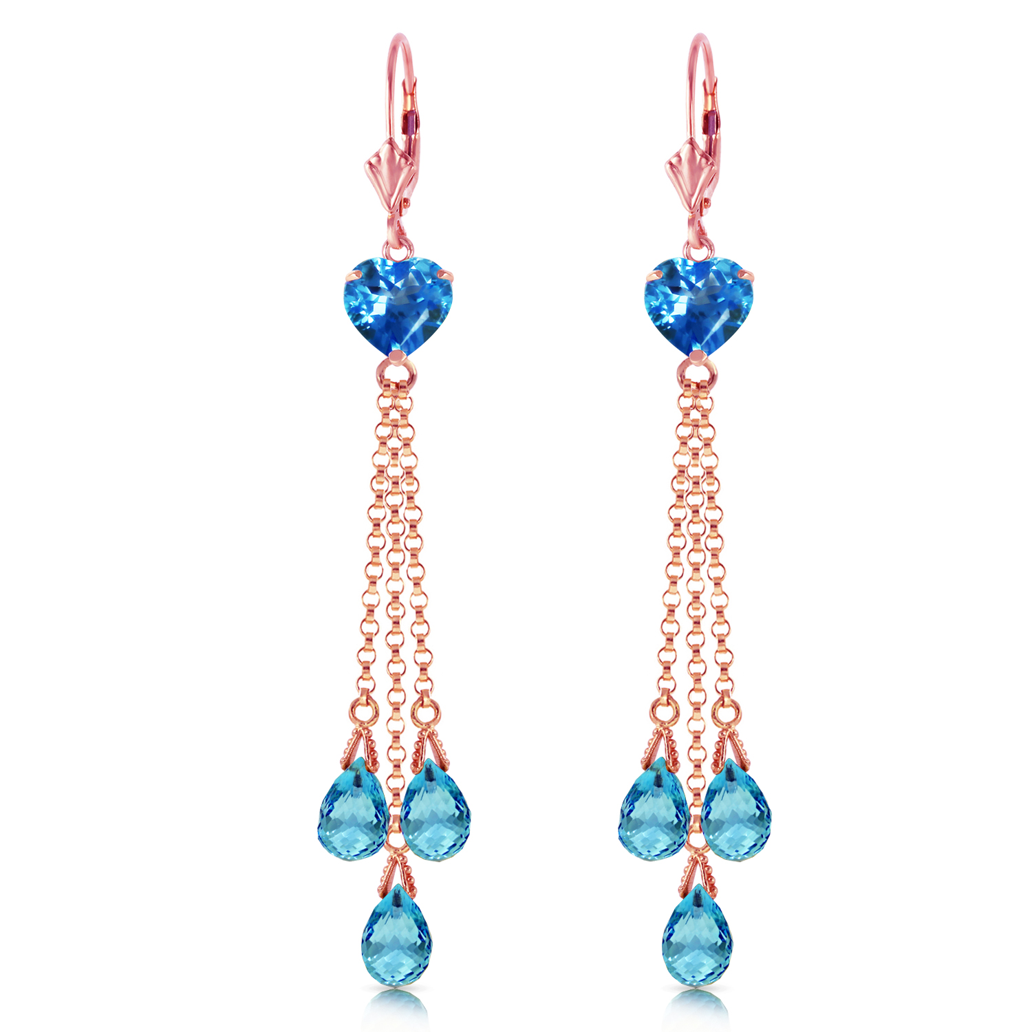 14k Gold Chandelier Earring With Briolette Blue Topaz Rose Gold 1748$